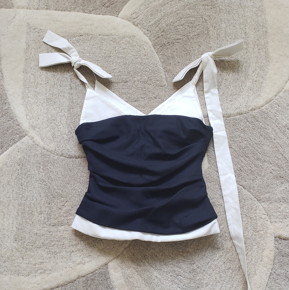 SOLD - JACQUEMUS Blue & White Corset Bow Strap Tank Top - Sz 36 - Small